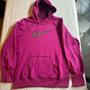 Womens Large Nike Thermafit Hoodie Pullover Sweatshirt Purple Gold Swooshstripe